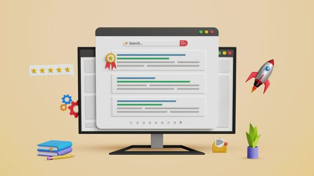 SEO ranking position, top ranking, web search page concept. Search engine optimization, Optimize your website to rank in top position on a computer. 4K 3D animation