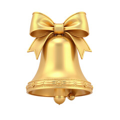 A golden bell with a large golden bow, isolated on a cut out background.