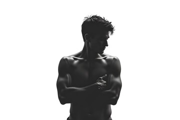 Silhouette of young caucasian male with athletic build against white background