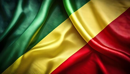 Obraz premium Vibrant Republic of the Congo flag waving with luxurious satin texture - Patriotic and cultural symbol