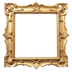 Ornate gold picture frame isolated on cut out background.