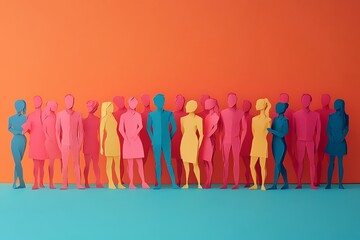 Obraz premium Happy Colorful Paper People Crowd Unity