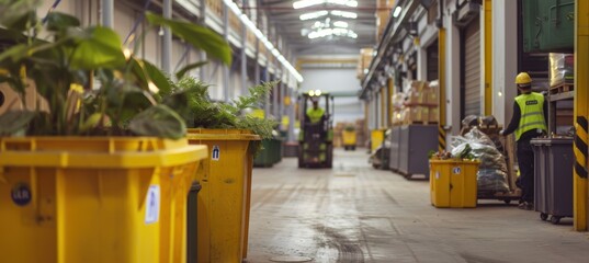 Eco-Friendly Warehouse Design with Plants and Recyclable Materials Handling