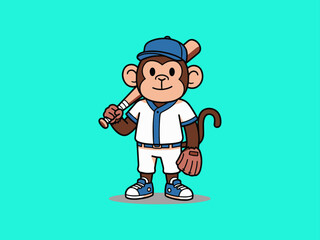 Monkey Athlete Monkey Baseball Player Baseball Mascot Monkey Wearing Baseball Kit Uniform