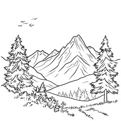 Fototapeta premium Minimalistic Mountain Scenery with Stylized Hills and Trees