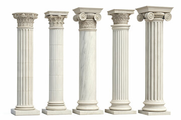 Obraz premium Different Types Of Classical Columns On White BackgroundsAnd other Elements