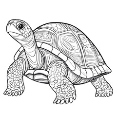 Fototapeta premium Cute Cartoon Turtle with Intricate Shell Design for Coloring