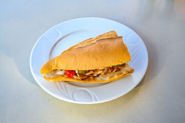 Meat Chicken Doner, between bread (Turkish Name : ekmek arasi et doner, tavuk doner, Gobit ekmek arasi, Turk kebabi)