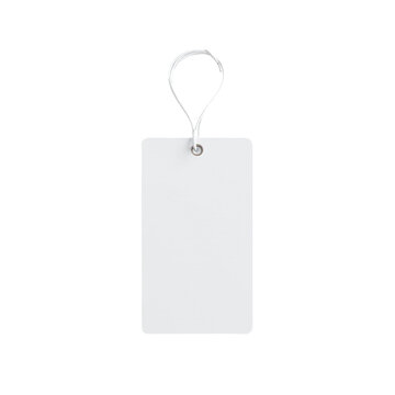 Blank white tag with string, isolated on cut out background.