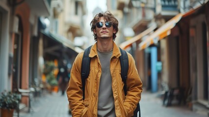 Obraz premium Young tourist exploring city street during vacation