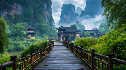 Beautiful summer view of Qin and Han ancient city park in Guizhou, China