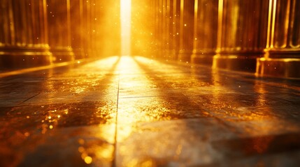 Glowing Stacked Golden Bars in a Secure Vault Emitting Warm Vibrant Tones under Soft Lighting