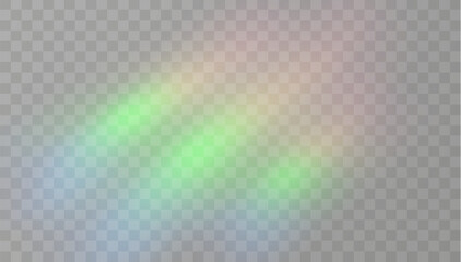 Rainbow. Crystal rainbow light and flare transparent effects. Radiant. Overlay for backgrounds. Triangular prism concept