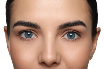 Closeup view of woman with blue eyes