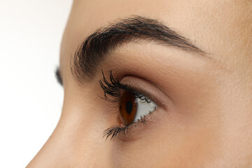 Closeup view of woman with brown eyes
