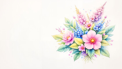 Obraz premium Delicate watercolor bouquet featuring blossoms on white backdrop, artistic elegance