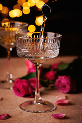 Champagne Being Poured into a Crystal Glass