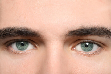 Fototapeta premium Closeup view of man with blue eyes