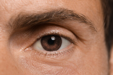 Closeup view of man with brown eyes