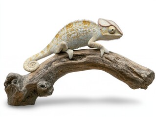 Naklejka premium Chameleon On Branch Against White Background
