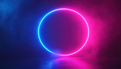 The Intriguing Glow Of Abstract Futuristic Neon Diagonal Blue And Pink Circle Light With Sparkle Effect On Dark Blue Background