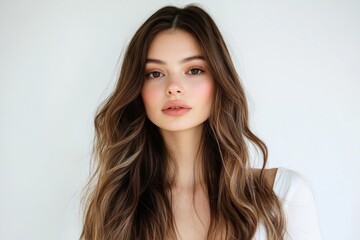 Fototapeta premium Portrait of a Young Woman with Long Brown Hair