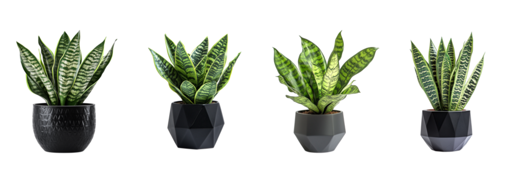 Snake plant (Sansevieria) in a modern geometric black pot set 