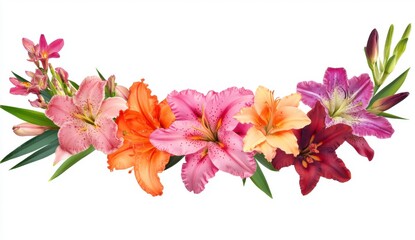 Fototapeta premium Colorful Lily Arrangement On White Background