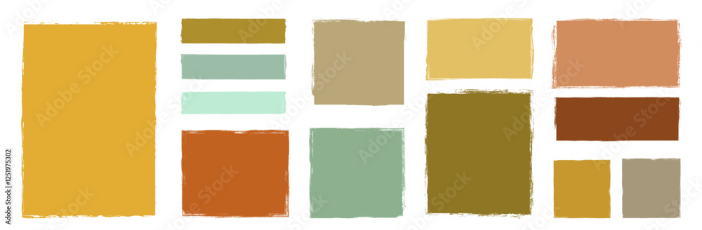 Fototapete Vector set with doodle rectangular shapes in neutral autumn colors, Fun shapes with rough edges in earthy brown colors, graphic design elements, backgrounds, borders and frames