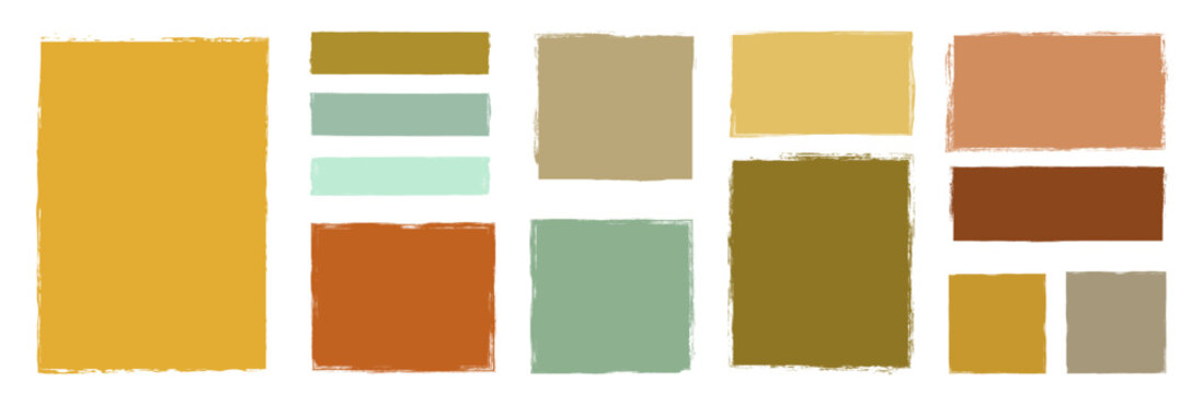 Vector set with doodle rectangular shapes in neutral autumn colors, Fun shapes with rough edges in earthy brown colors, graphic design elements, backgrounds, borders and frames