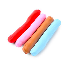 Different colorful play dough isolated on white