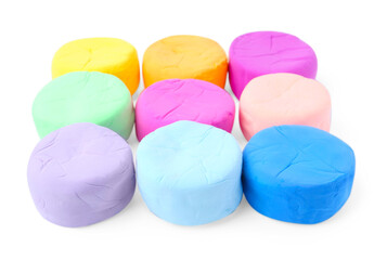 Different colorful play dough isolated on white