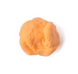 Bright orange play dough isolated on white, top view