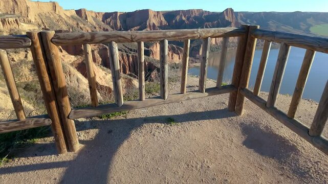 Impressive viewpoint on a cliff in the eroded mountains of Burujon, Toledo, Spain.