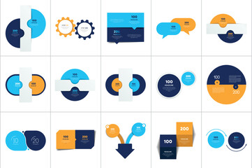 Mega set of two elements, steps chart, diagram, scheme. Circle, round design.