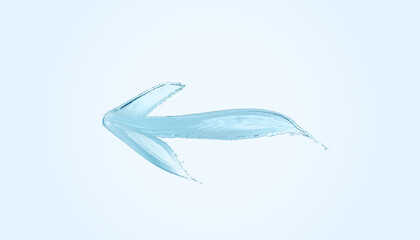 Arrow of water on light blue background