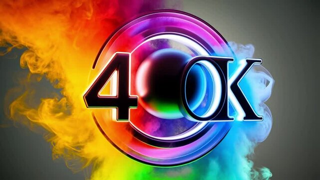 ,Rendered smoke gently envelops a circular 4K UHD logo, creating a colorful depth effect with a 16-bit black sphere. This smoky, three-dimensional animation offers a perfect, vibrant logotype overlay,
