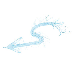 One arrow of water on white background