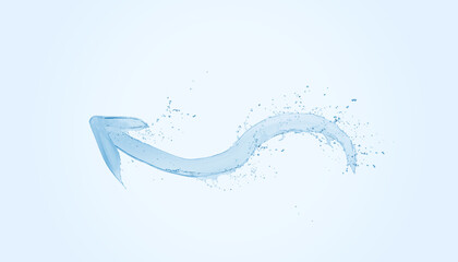 Arrow of water on light blue background