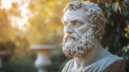 Obraz premium A classic bust of a historical figure, carved in stone, placed on a simple, neutral background to highlight its timeless appeal. 