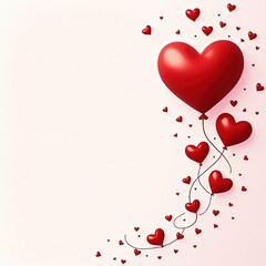 Corazones geométricos en 3D en rojo sobre un fondo claro limpio, ideal para ilustraciones y animaciones digitales con espacio para texto