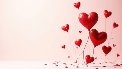 Obraz premium Diseño de corazones en 3D flotando sobre un fondo claro, con espacio para texto personalizado