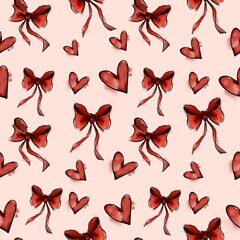 Seamless St. Valentines pattern with hearts and bows 