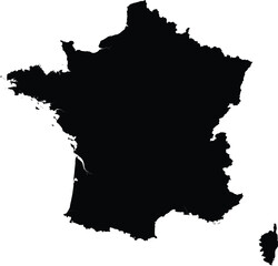 Editable vector silhouette of France, including the island of Corsica.
