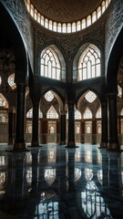 Ornate Mosque Interior with Intricate Islamic Designs