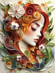 Woman Profile Portrait With Paper Quilling Art Autumn Design