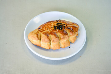 Turkish pastry product , tasty pogaca, acma . Simit, gevrek. Turkish Pastries; peynirli, patatesli, kasarli pogaca, sosili acma, dereotlu pogaca,  borek, acma, ay coregi at patisserie showcase.