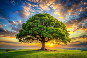 Fototapeta premium Majestic oak sunset hilltop landscape