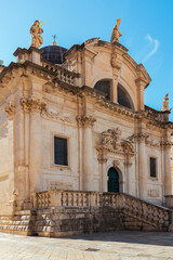 View of Dubrovnik square, historical sights, St. Blasius Church, Dalmatia region, Croatia.