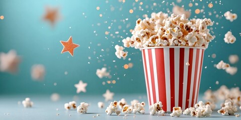 Retro popcorn bucket with striped red and white design fun party snack colorful background festive atmosphere